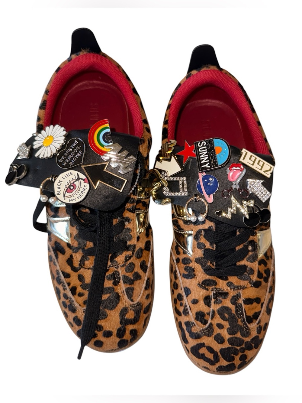 NEW Steve Madden Leopard Lace-Up Low-Top Pin Women's Sneaker  Calf Hair SZ-8